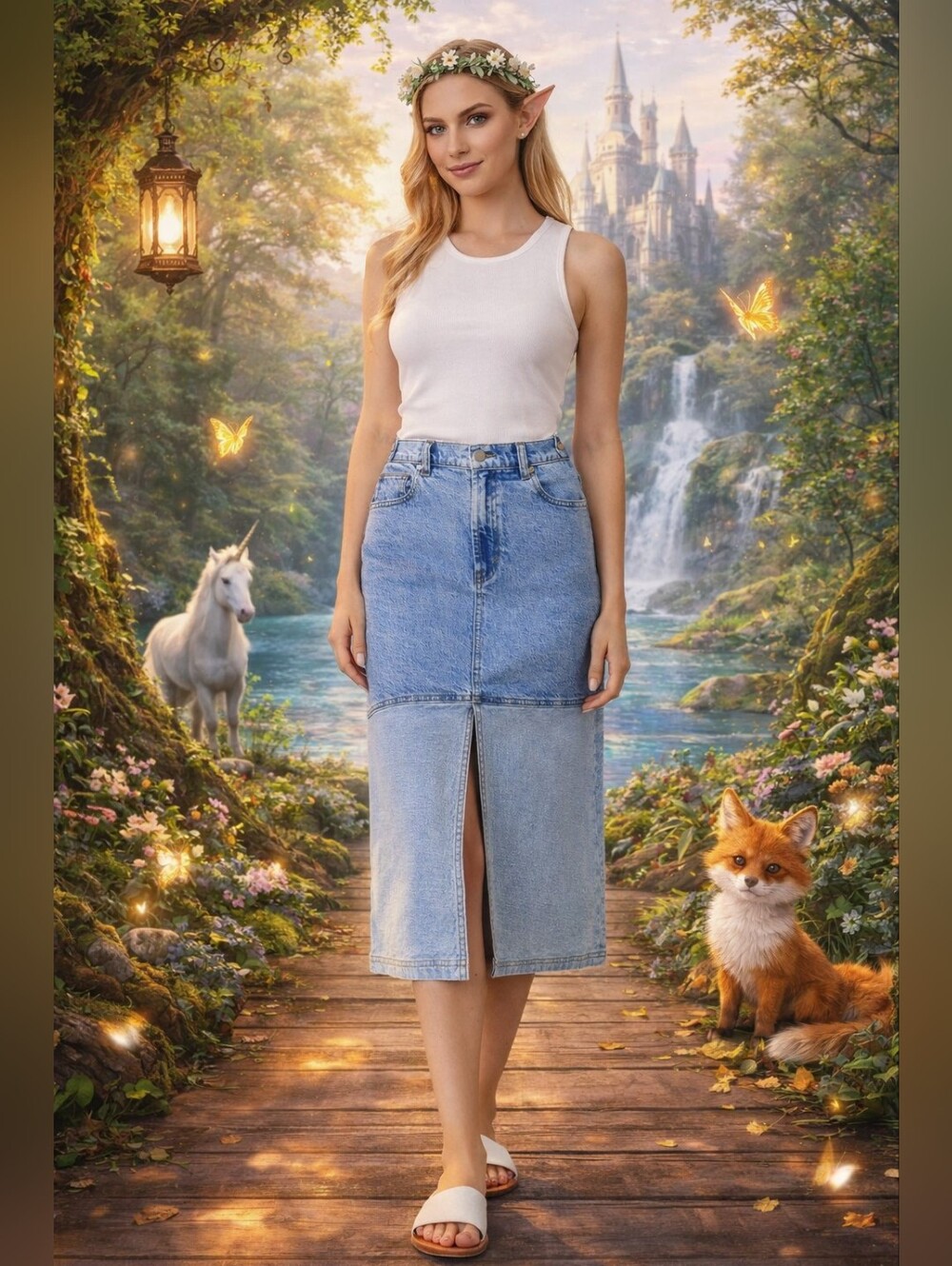 - Habitual Colorblock Denim Midi Skirt NWT Size 4 Retail $99
